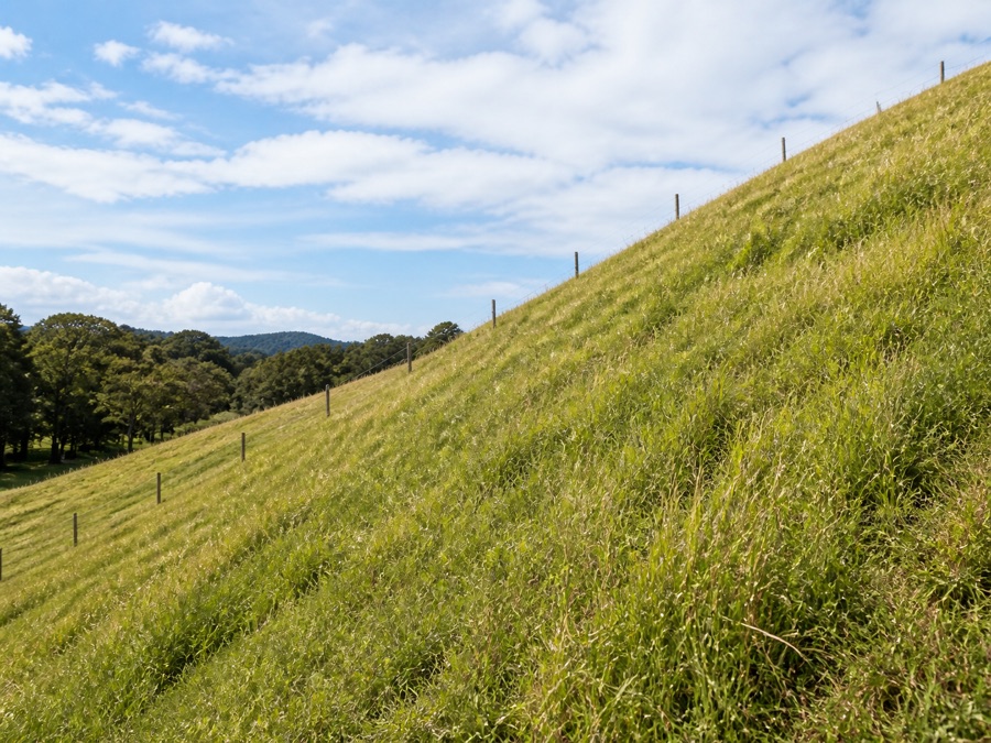 Steep grassy hillside on rural land